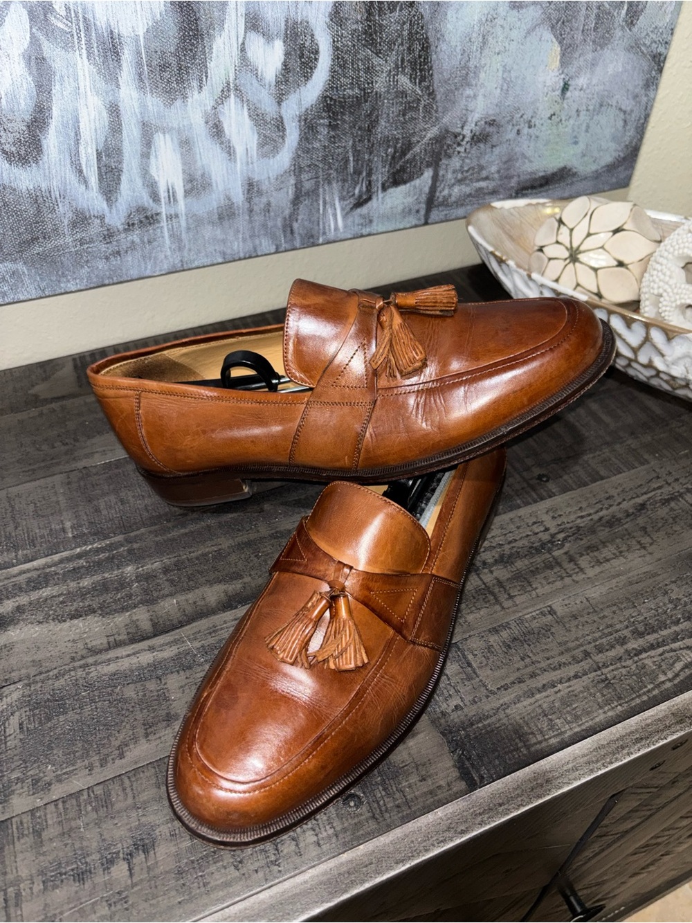 Johnston & Murphy brown leather tassel loafers MENS SZ 10M - Picture 7 of 12